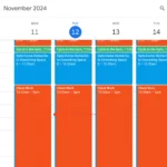 Lịch Google Calendar với các khung thời gian được chia nhỏ, minh họa phương pháp Time Blocking