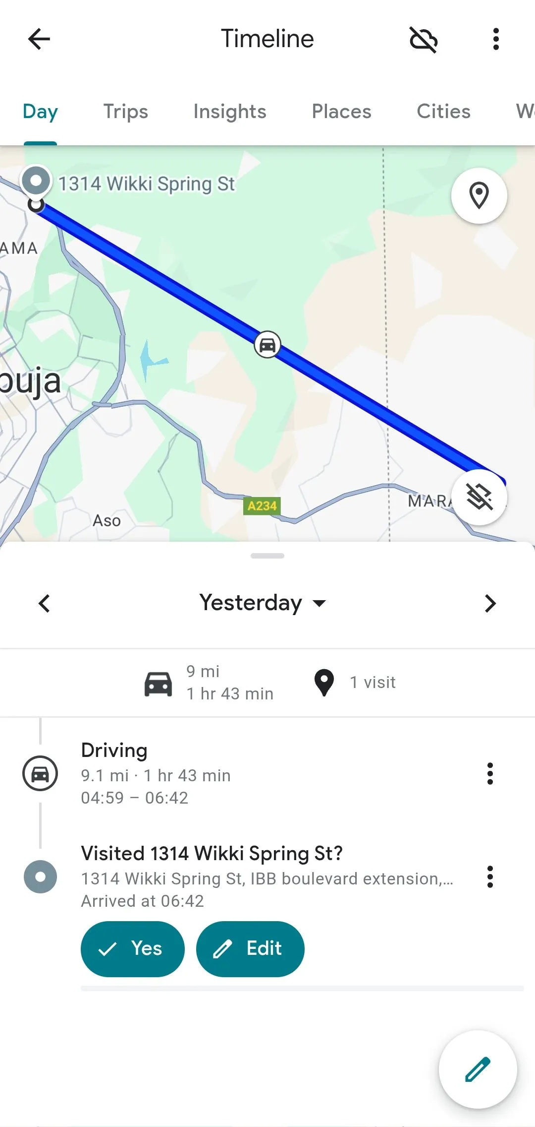 Lịch sử dòng thời gian được ghi lại trên Google Maps