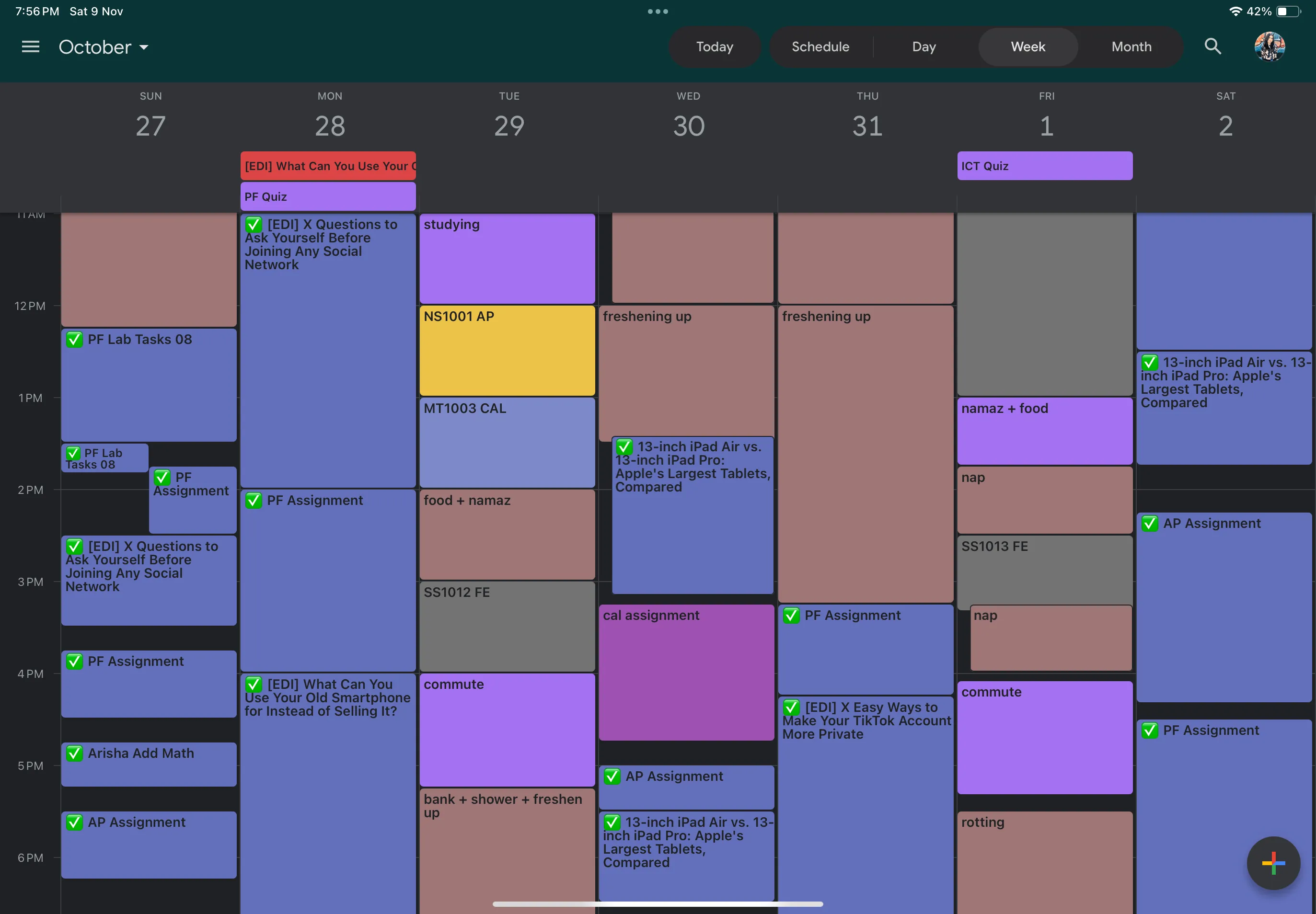 Lịch trình tuần được sắp xếp trên Google Calendar