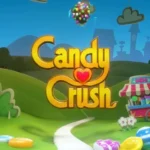 Logo game Candy Crush Saga nổi bật trên nền xanh vui nhộn, tượng trưng cho ứng dụng giải trí thu thập dữ liệu người dùng.