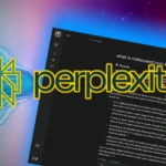Logo Perplexity trên nền ứng dụng với giao diện màu sắc