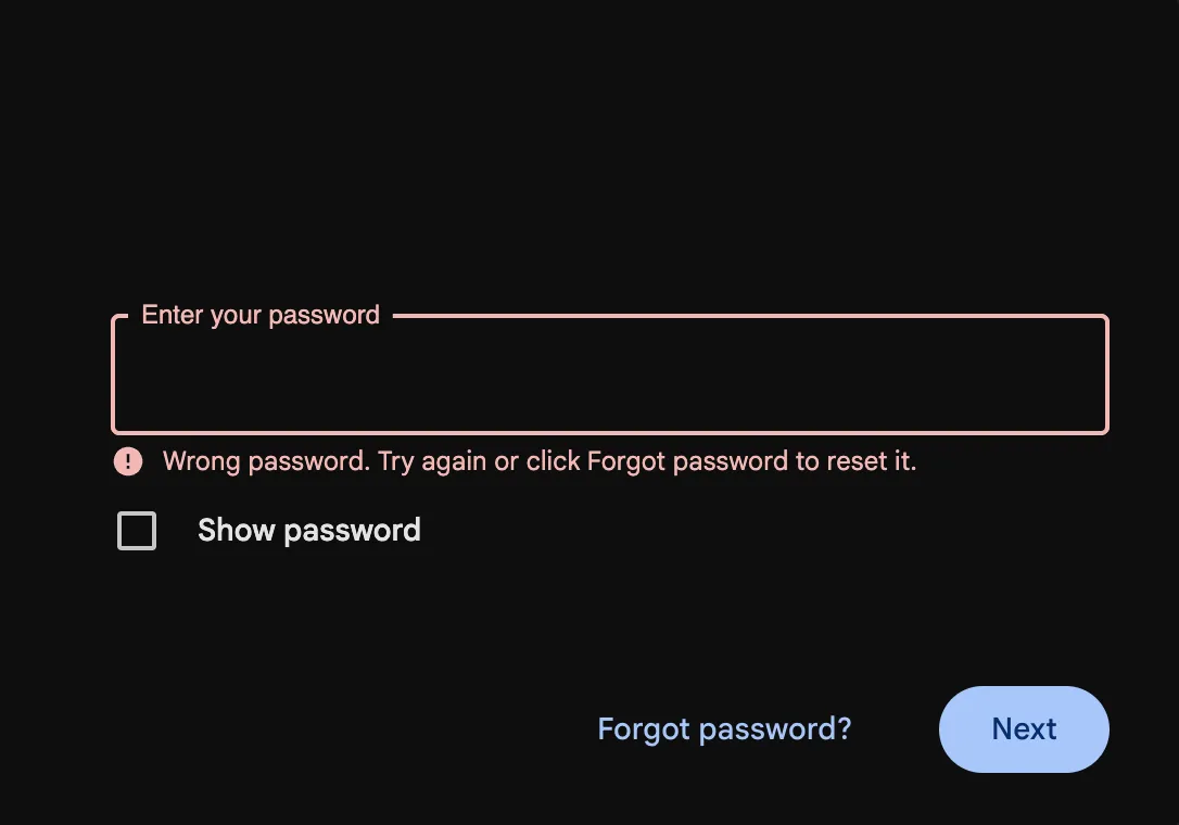 Lỗi mật khẩu khi đăng nhập Gmail cho thấy tài khoản bị khóa