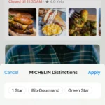 Lựa chọn bộ lọc Michelin Distinctions để tìm nhà hàng cao cấp trên Apple Maps.