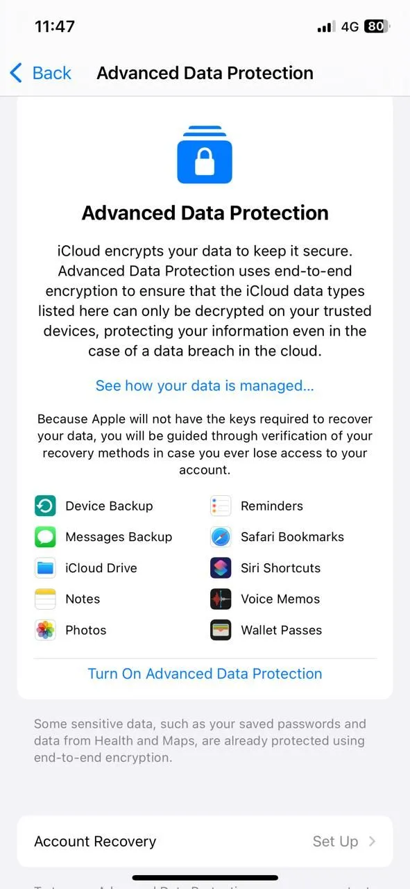 Màn hình Bảo vệ dữ liệu nâng cao cho iCloud trên iPhone
