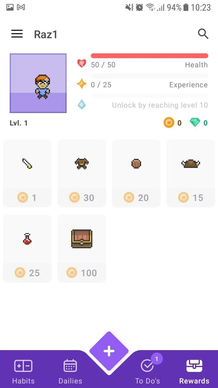 Màn hình &quot;Build a habit&quot; trong Habitica, hướng dẫn người dùng tạo thói quen mới với các tùy chọn cài đặt