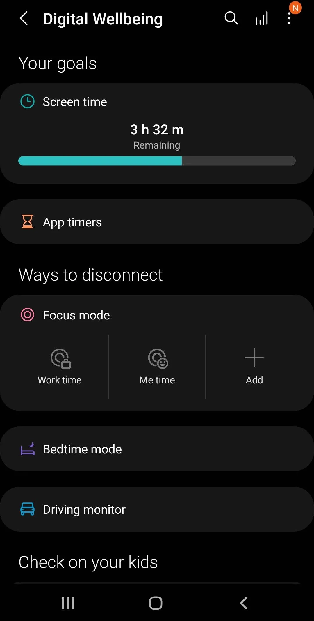 Màn hình cài đặt &quot;Digital Wellbeing &amp; parental controls&quot; trên điện thoại Android