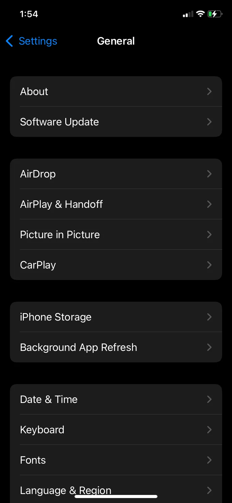 Màn hình cài đặt Làm mới ứng dụng trong nền trên iPhone