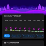Màn hình Carrot Weather trên iPhone hiển thị dự báo thời tiết Orlando với lời bình luận AI hài hước, mang tính châm biếm.