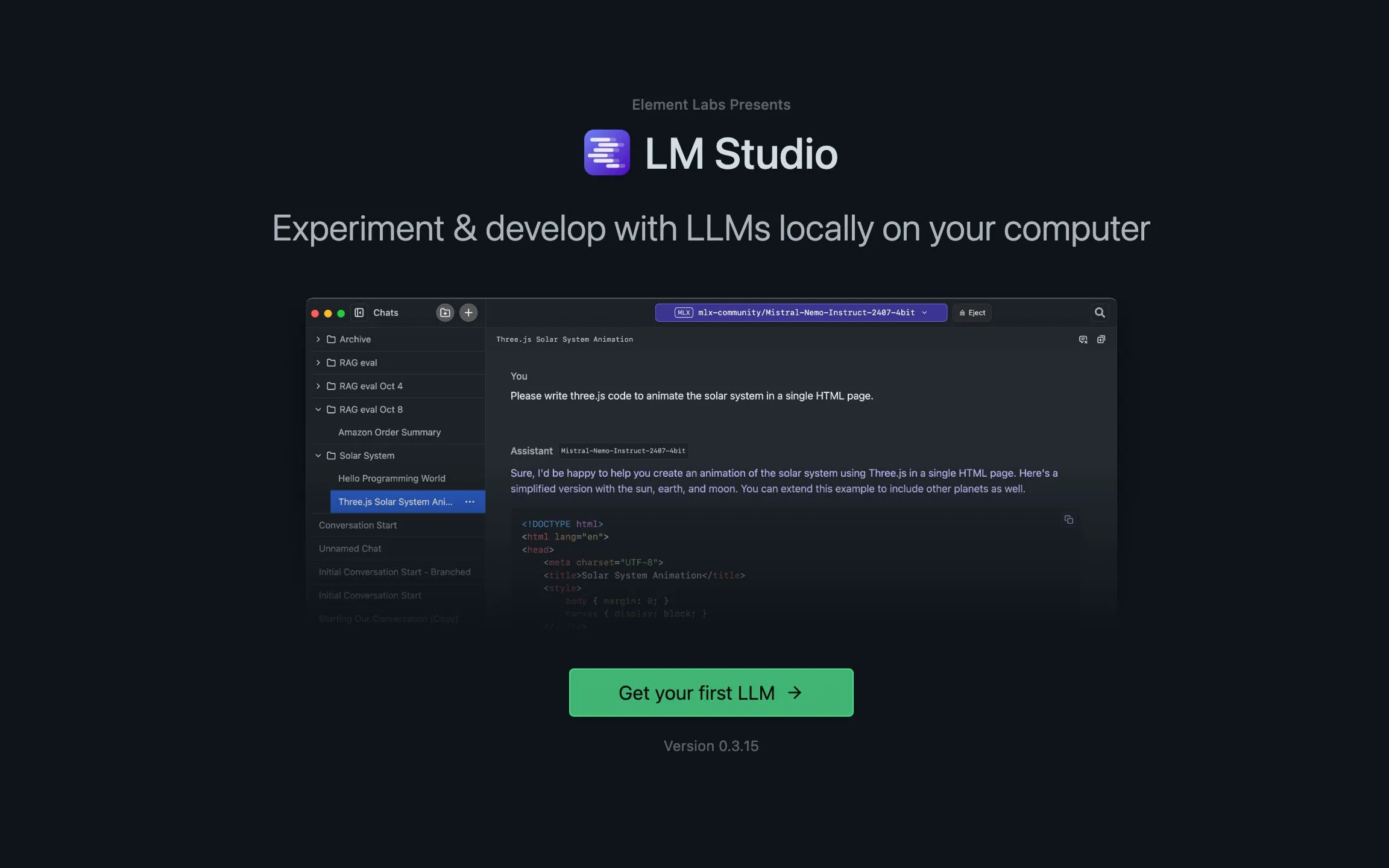 Màn hình chào mừng và hướng dẫn khởi động của ứng dụng LM Studio.