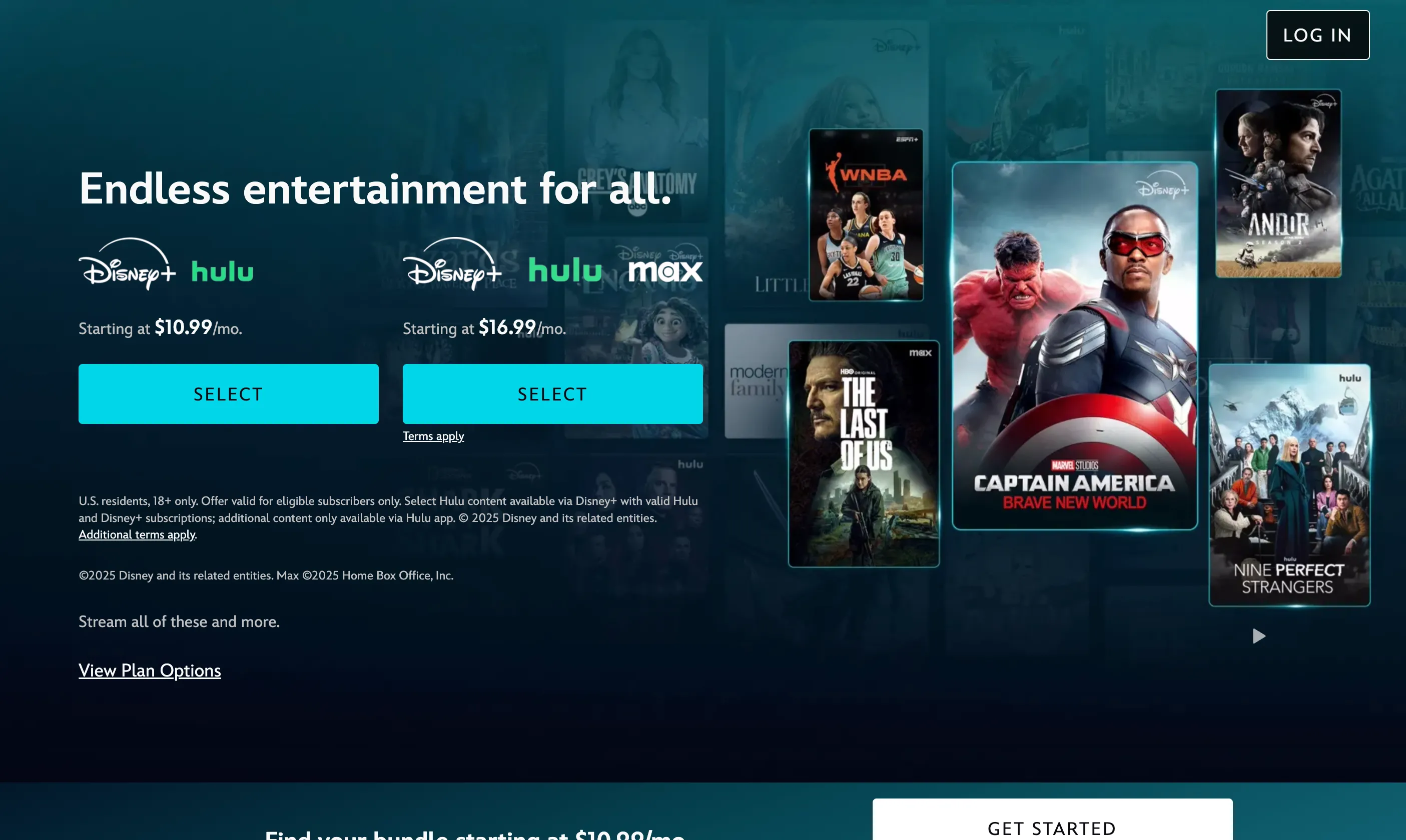 Màn hình chính của Disney+ hiển thị các thương hiệu Disney, Pixar, Marvel, Star Wars