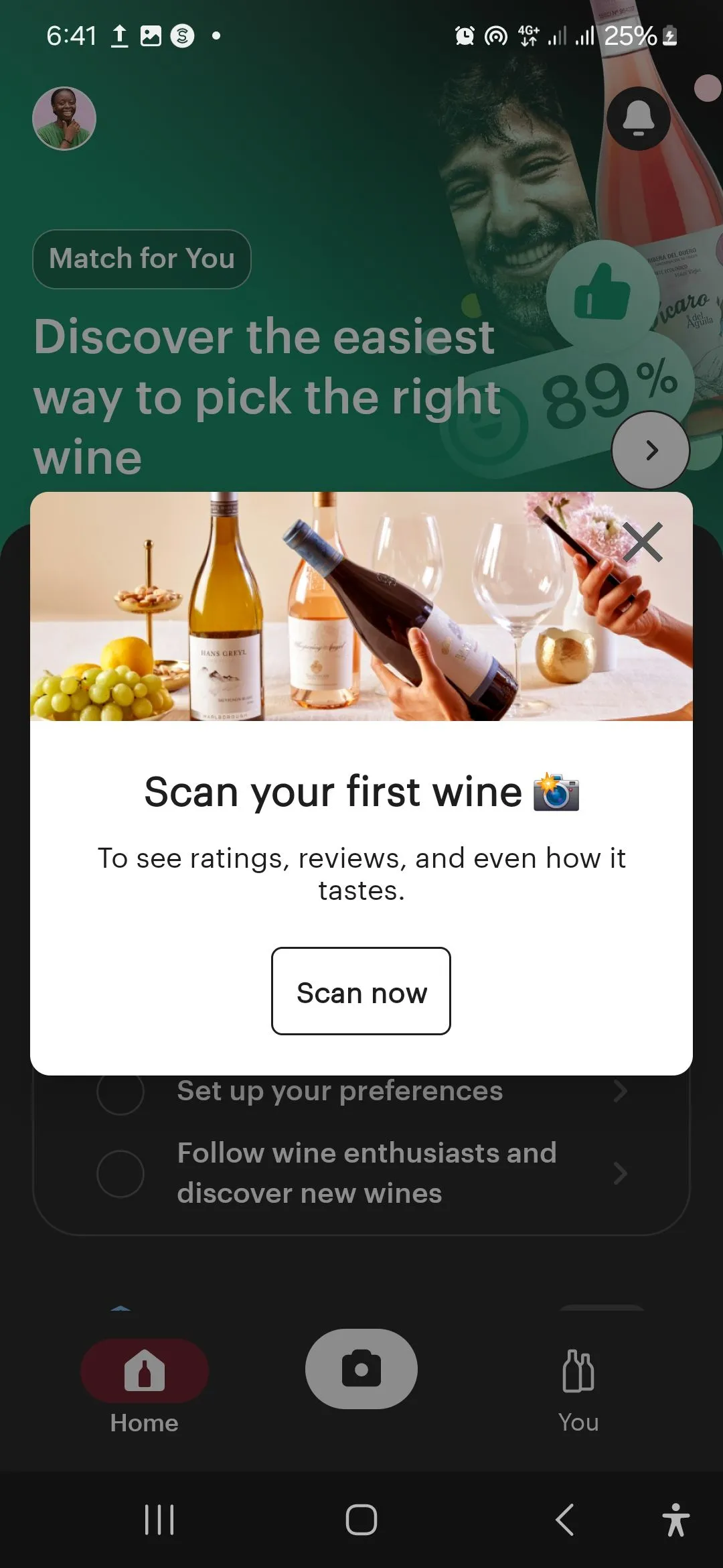 Màn hình chính của ứng dụng Vivino trên thiết bị di động hiển thị thông tin về rượu vang
