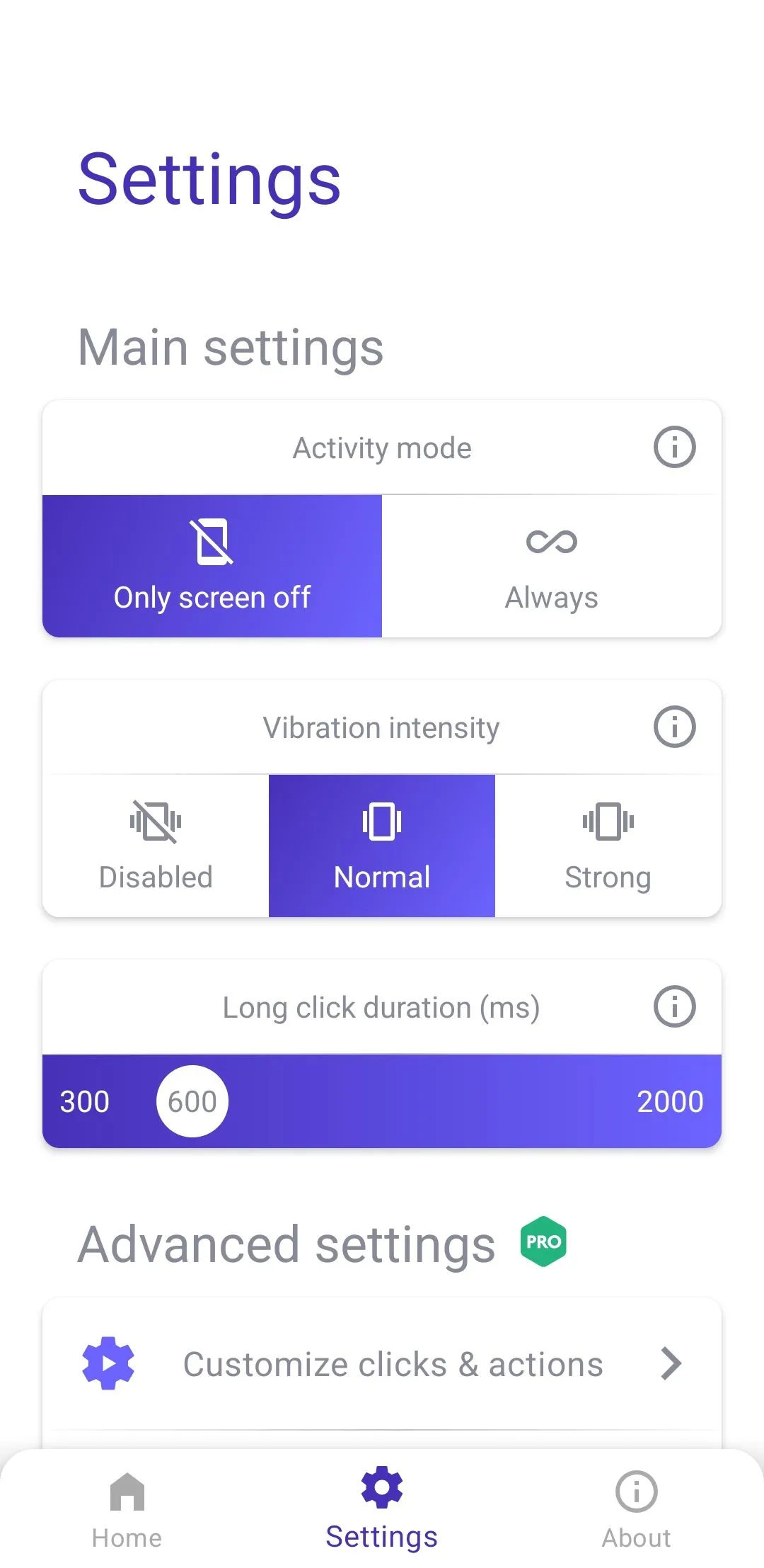 Màn hình chính của ứng dụng Volumee trên Android để tùy chỉnh điều khiển nhạc bằng nút âm lượng.