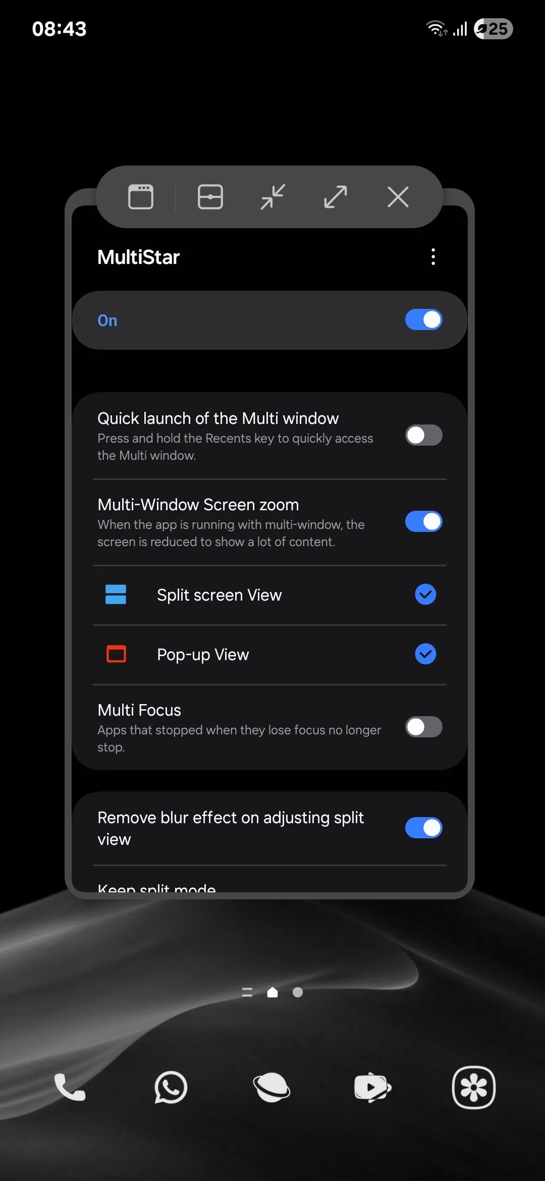 Màn hình đa nhiệm Pop-up view Samsung với font chữ thu nhỏ nhờ MultiStar