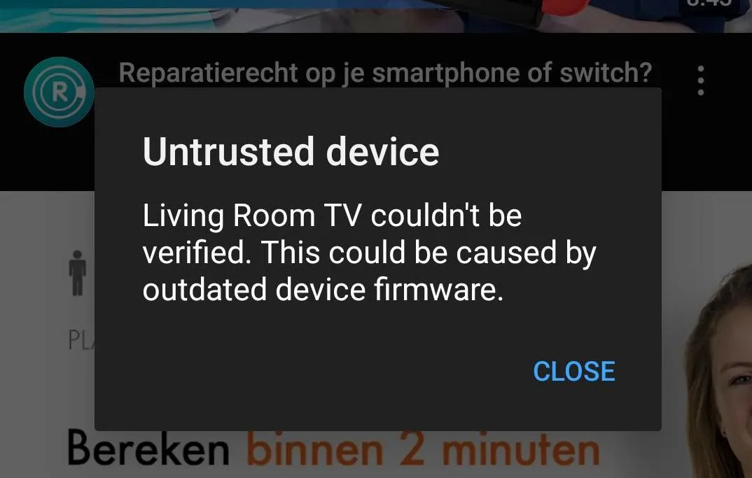 Màn hình hiển thị lỗi "Thiết bị không đáng tin cậy" trên Chromecast thế hệ 2