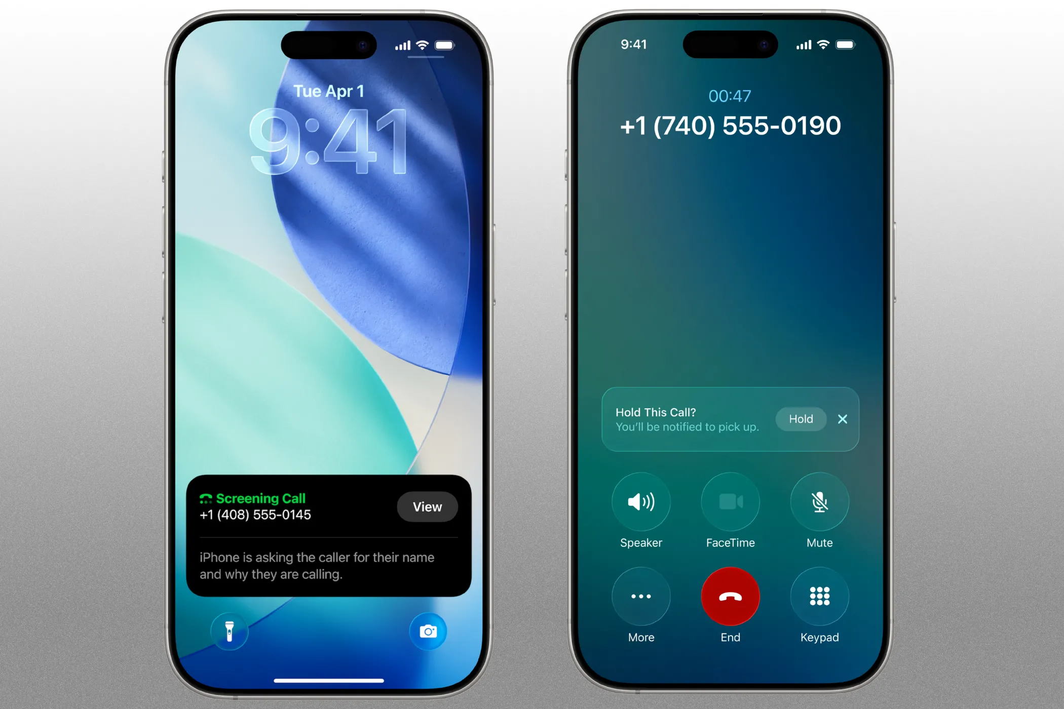 Màn hình iPhone hiển thị tính năng lọc cuộc gọi tự động và hỗ trợ giữ máy trong iOS 26