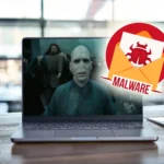 Màn hình laptop hiển thị cảnh báo mã độc và nội dung nguy hiểm trên Dark Web