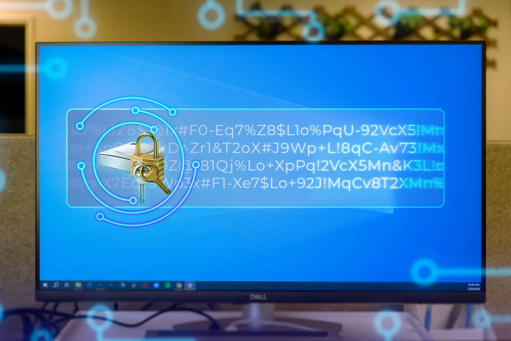 Màn hình máy tính hiển thị biểu tượng BitLocker trên nền Windows 11 với các mã hóa bảo mật