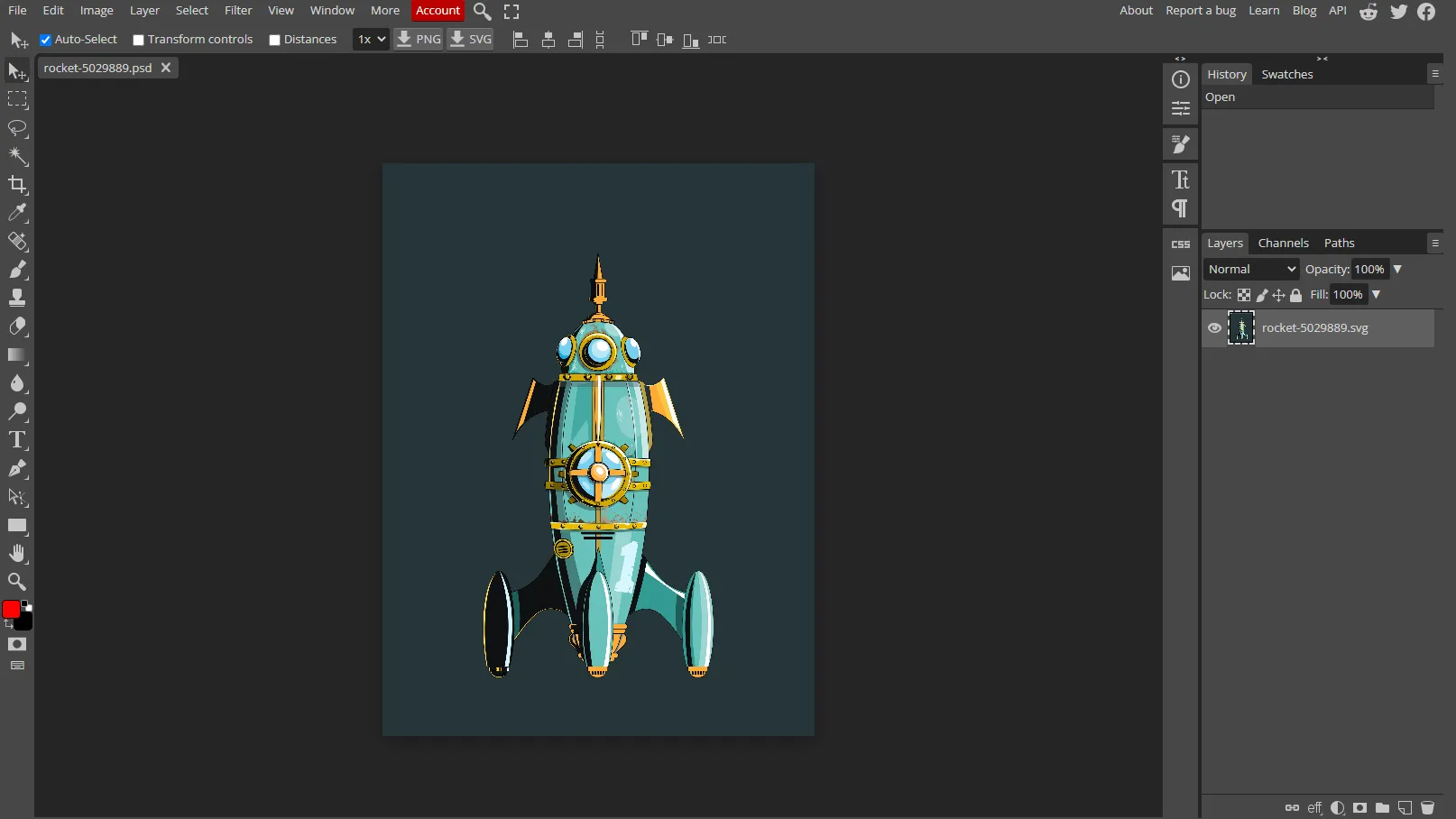 Màn hình Photopea Online Editor với một file PSD đang được chỉnh sửa