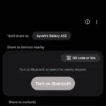 Màn hình Quick Share trên Samsung hiển thị tùy chọn tạo mã QR hoặc liên kết chia sẻ