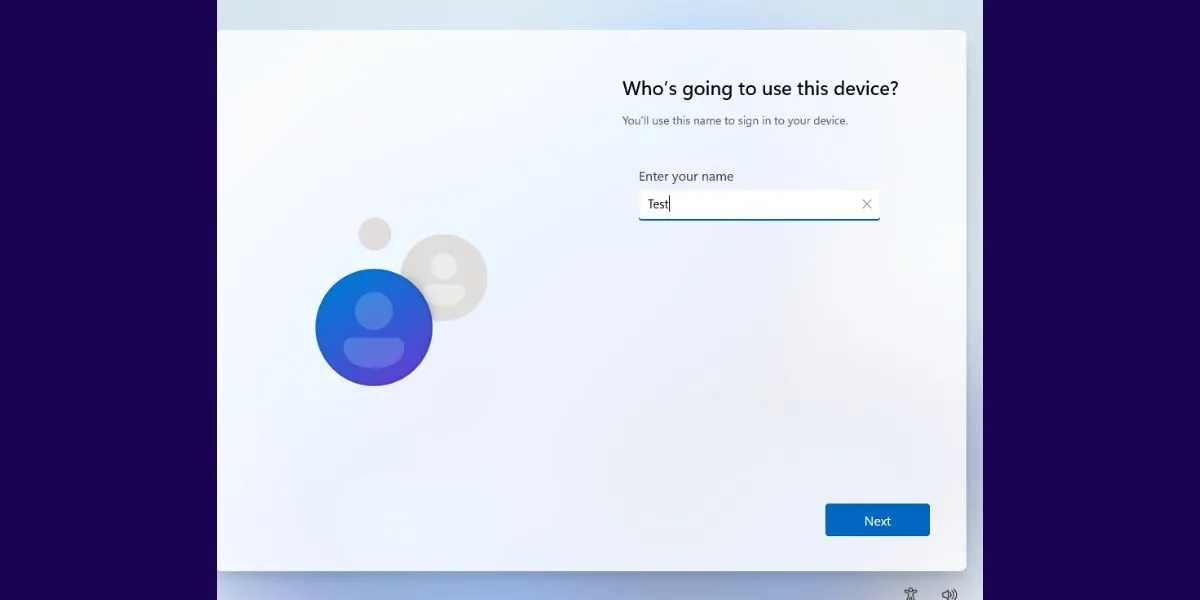 Màn hình thiết lập tài khoản người dùng và câu hỏi bảo mật trong quá trình cài đặt Windows 11