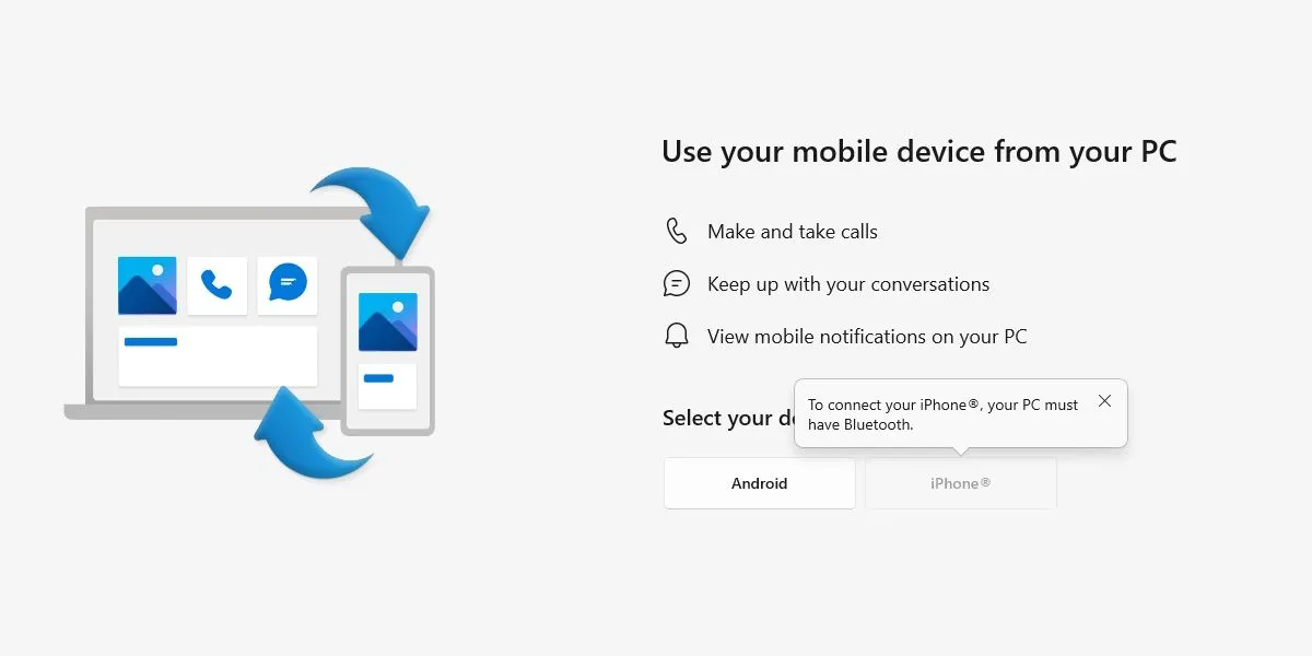 Màn hình thiết lập ứng dụng Phone Link trên Windows hiển thị mã QR để ghép nối điện thoại.