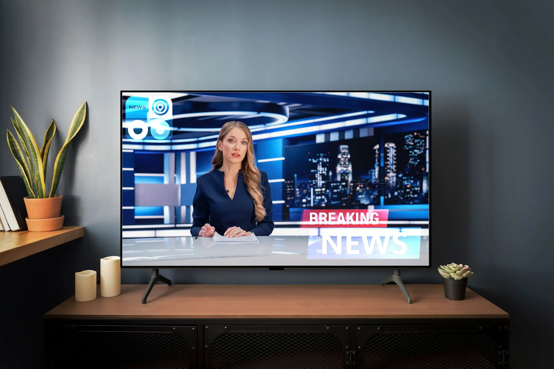 Màn hình TV hiển thị kênh tin tức với vấn đề burn-in thường gặp trên TV OLED