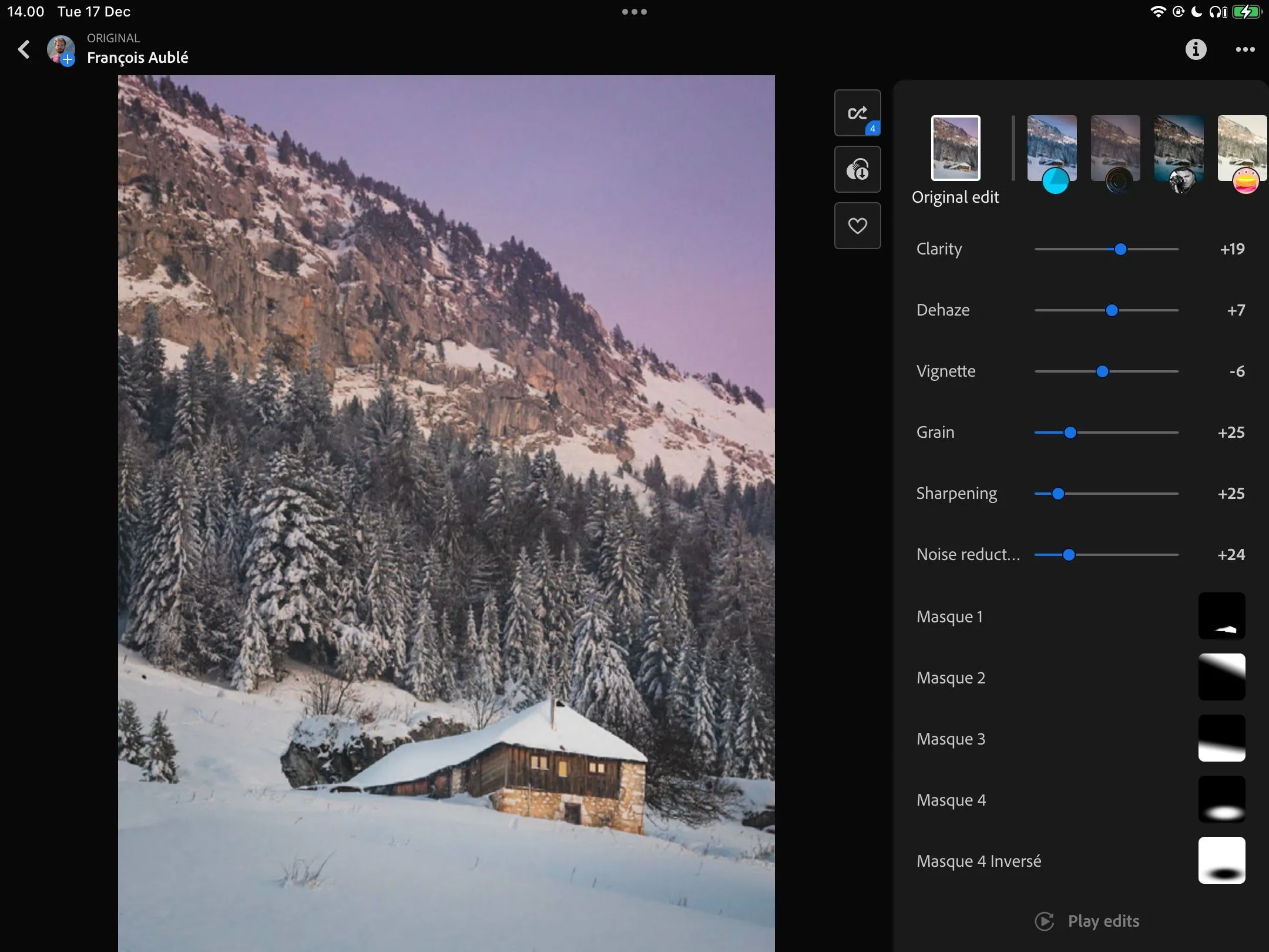 Màn hình ứng dụng Lightroom trên iPad hiển thị thư viện ảnh và các tùy chọn chỉnh sửa
