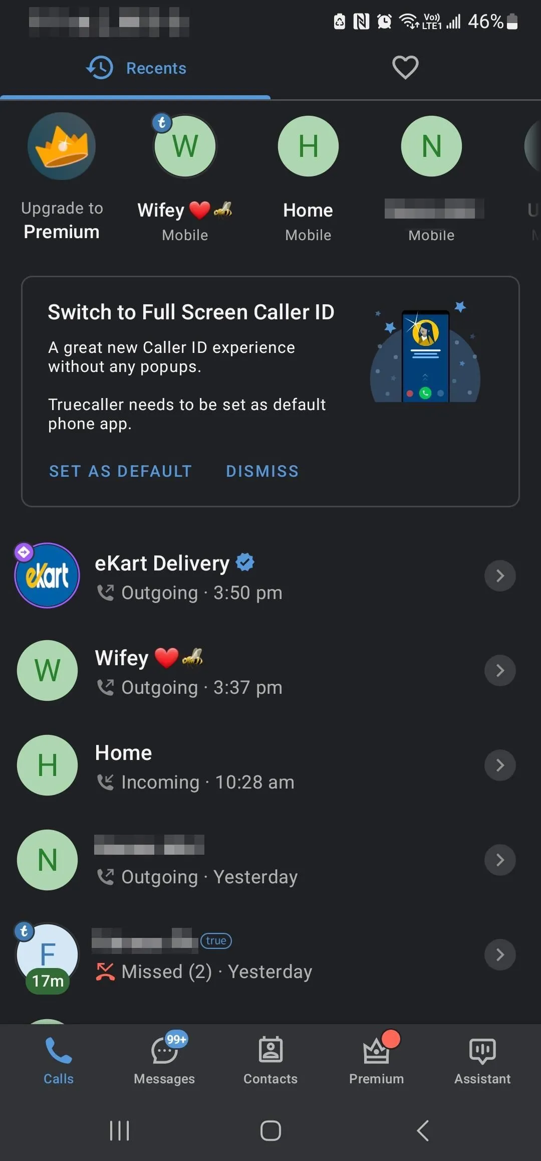 Màn hình ứng dụng Truecaller trên Android hiển thị nhật ký cuộc gọi, giúp người dùng nhận diện số điện thoại lạ và chặn cuộc gọi lừa đảo.