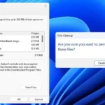 Màn hình xác nhận xóa các tệp tạm thời trong công cụ Disk Cleanup trên Windows.