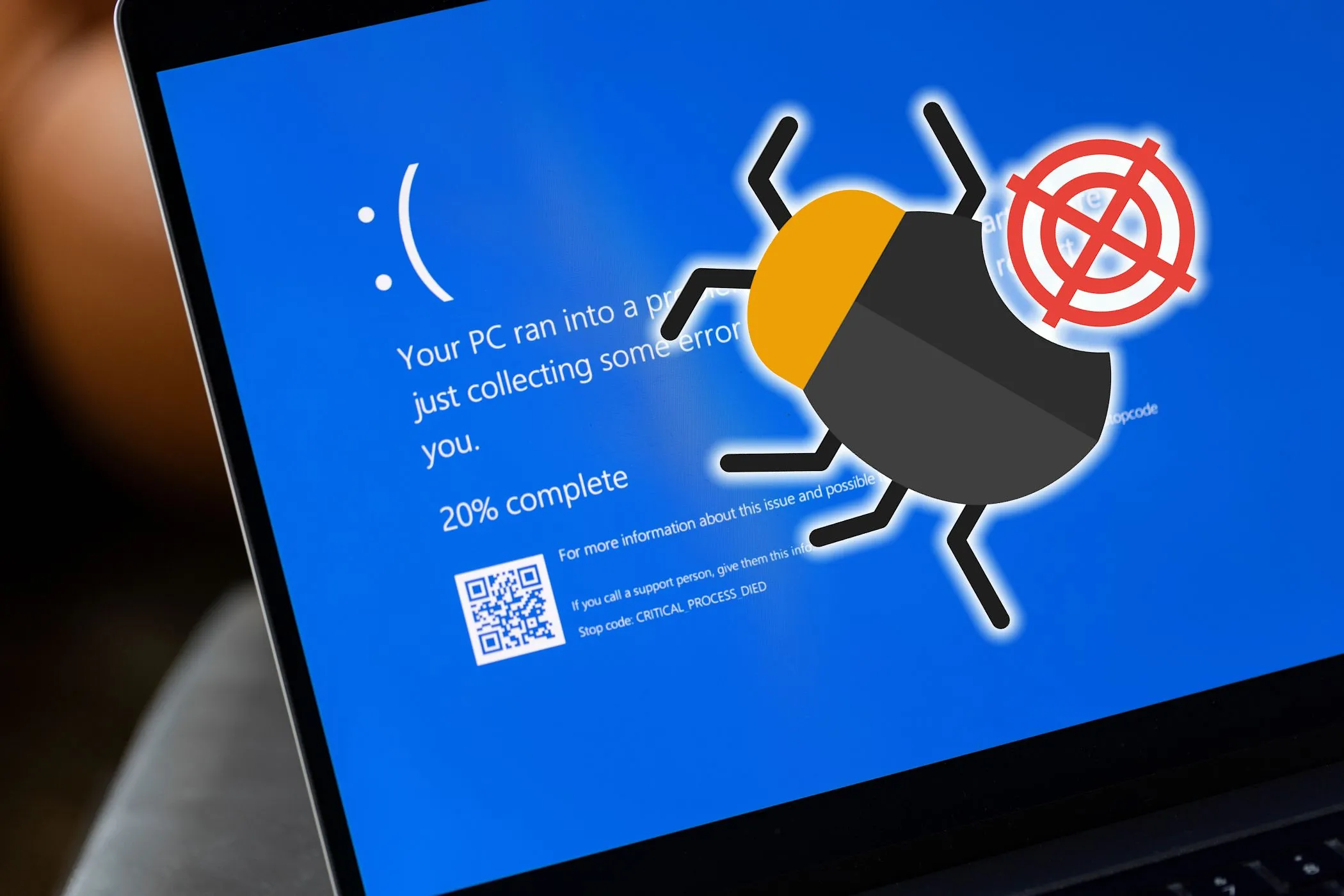 Màn hình xanh lỗi Windows với biểu tượng lỗi hệ thống.