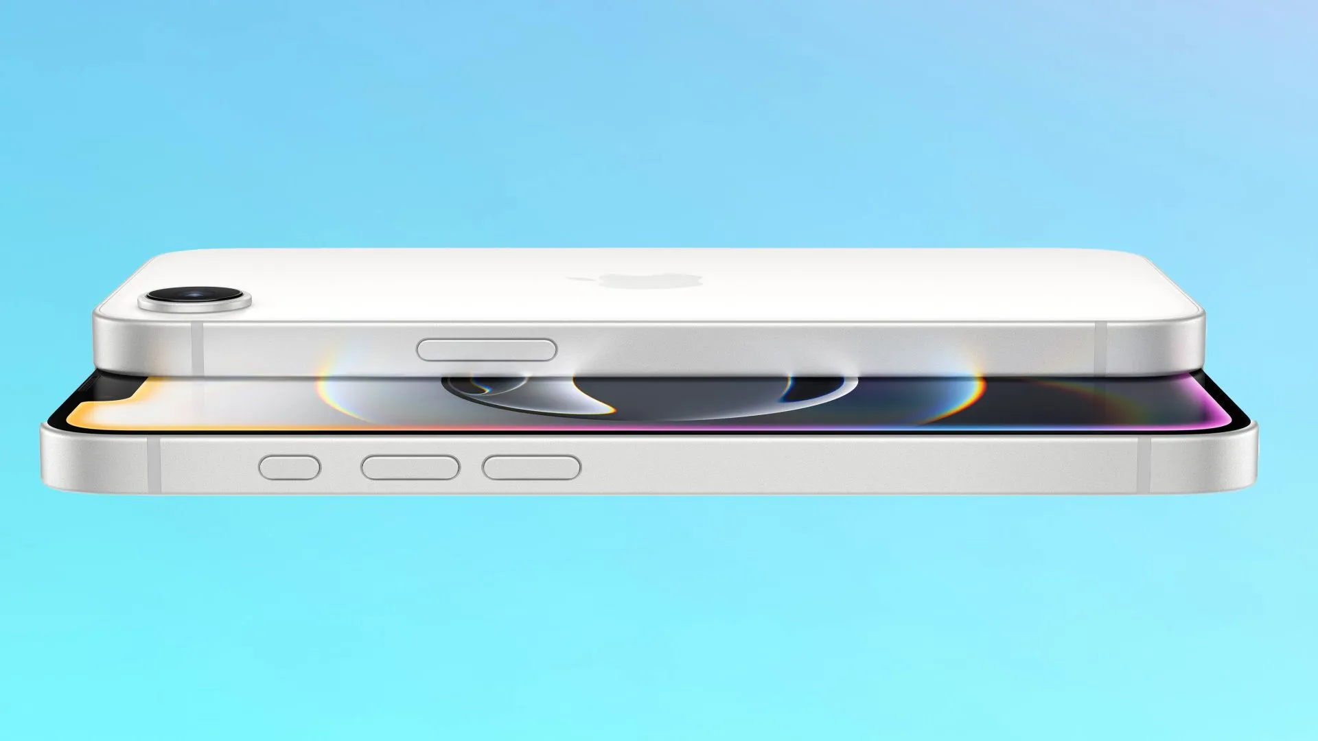 Mặt trước và mặt lưng của iPhone 16e với thiết kế tối giản, nổi bật