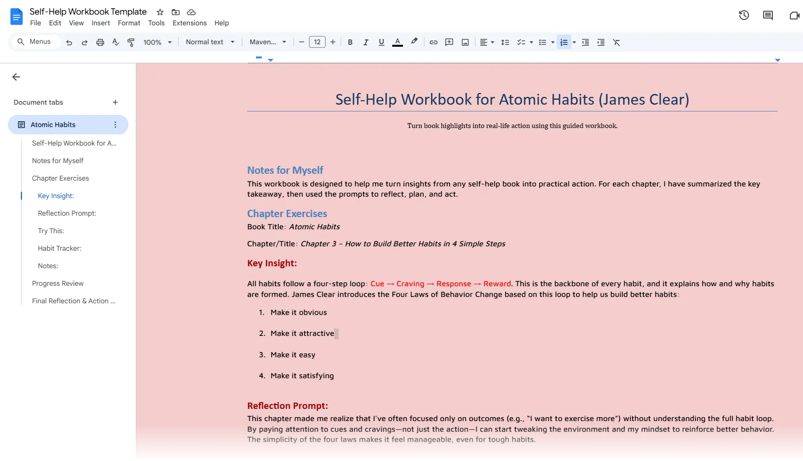 Mẫu sổ tay bài tập tự tạo trong Google Docs từ kiến thức sách
