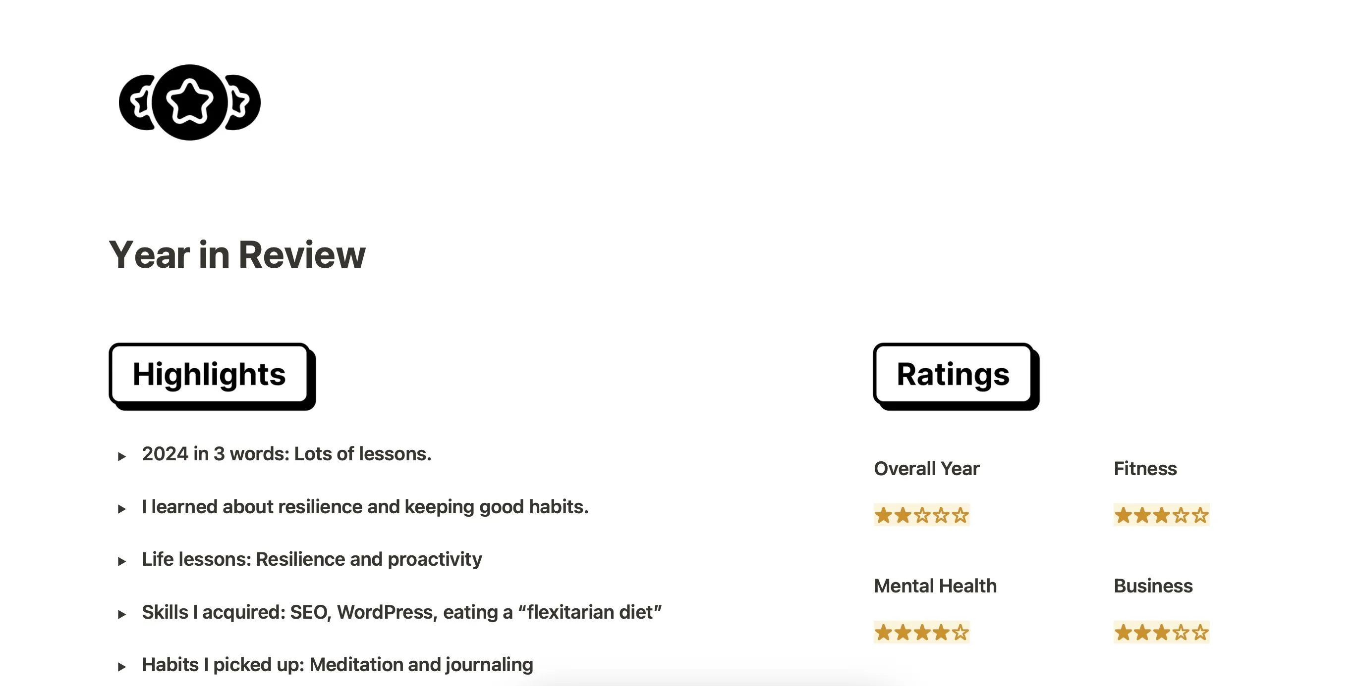 Mẫu template &quot;Year in Review&quot; trong Notion giúp tổ chức đánh giá cuối năm