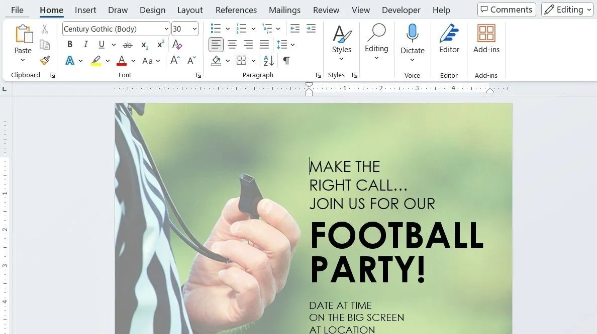 Mẫu tờ rơi quảng cáo tiệc bóng đá được thiết kế bằng Microsoft Word