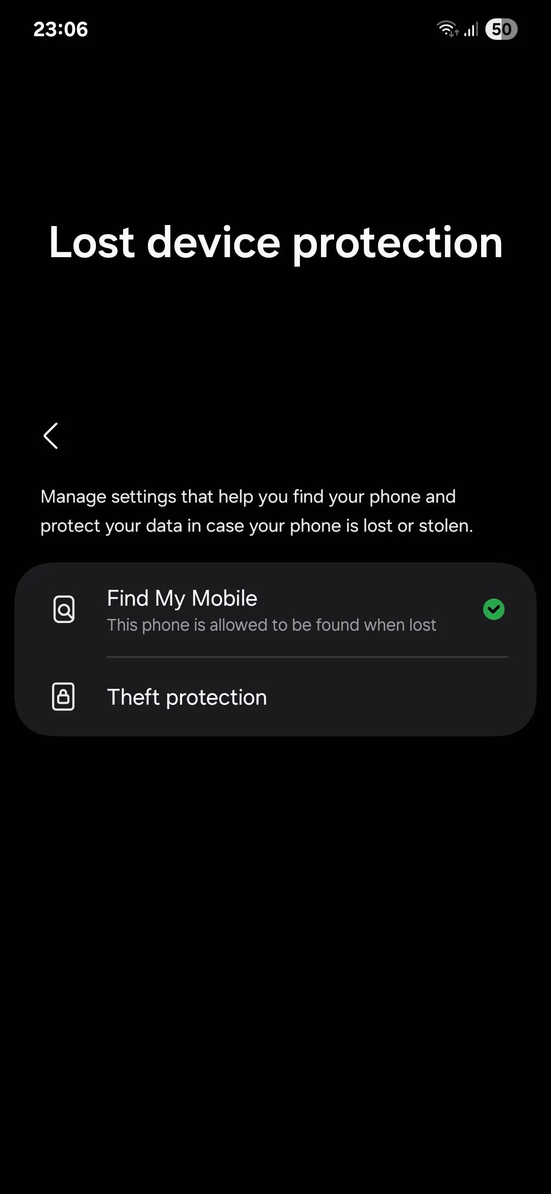 Menu bảo vệ thiết bị thất lạc của Samsung