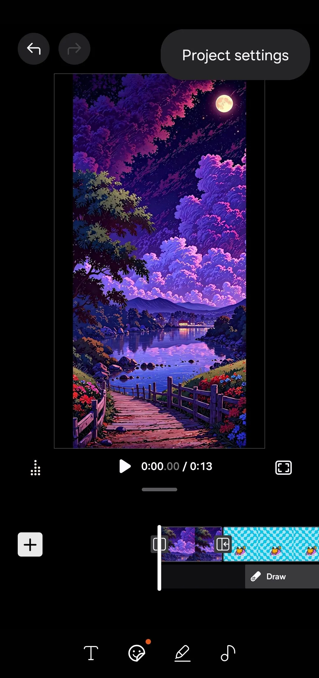 Menu cài đặt dự án trong Samsung Studio, nơi điều chỉnh tỉ lệ khung hình video