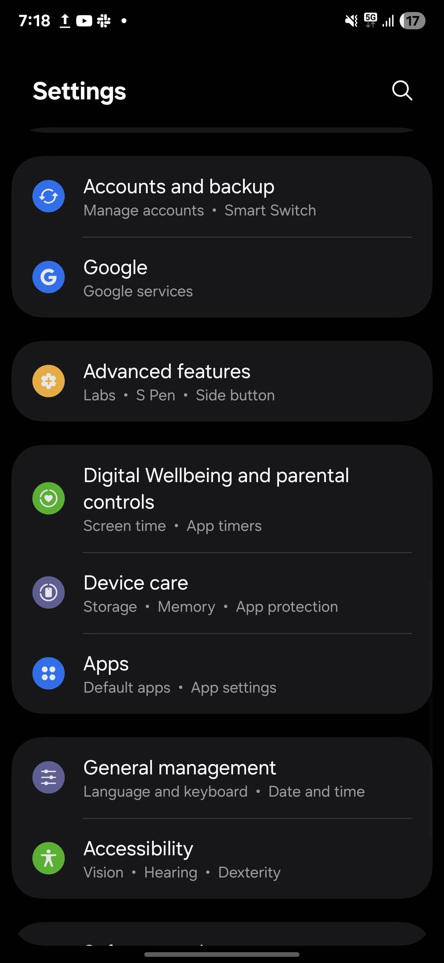 Menu Cài đặt nâng cao của Samsung để quản lý cử chỉ và chuyển động