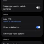 Menu cài đặt nâng cao trong ứng dụng Camera Samsung