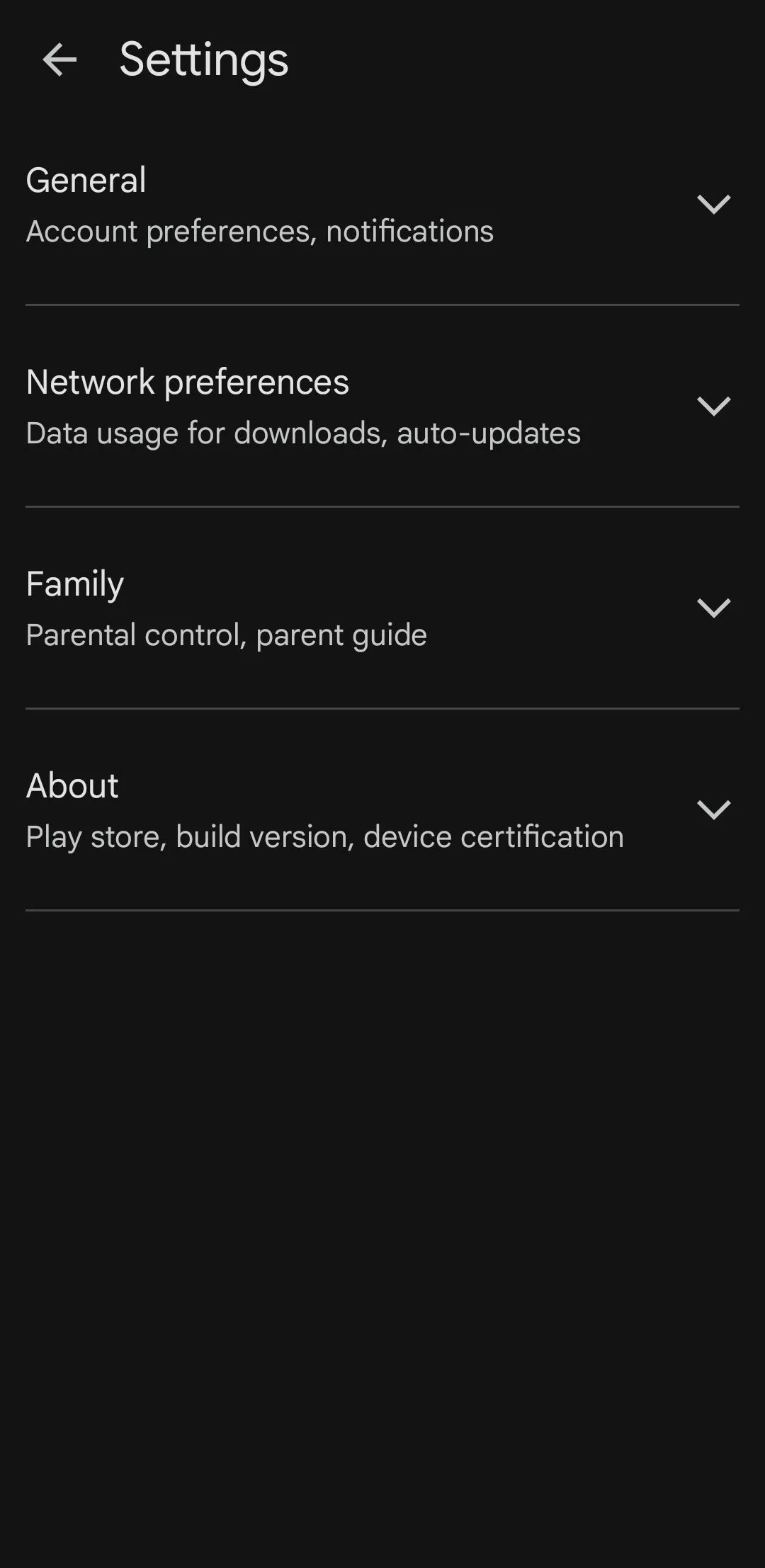 Menu cài đặt Play Store trên điện thoại Samsung