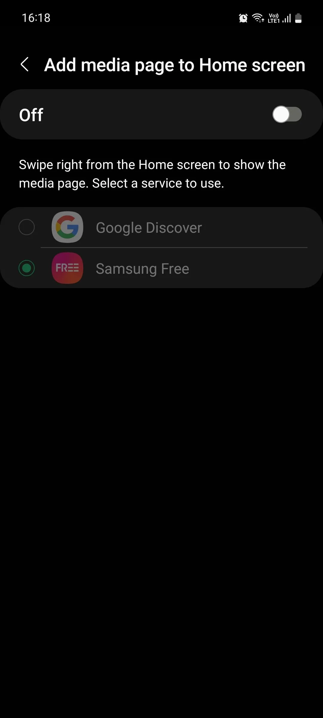 Menu cài đặt Trang phương tiện trên màn hình chính Samsung