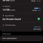 Menu Chăm Sóc Thiết Bị trên Samsung One UI, hiển thị tùy chọn Tối Ưu Tự Động.