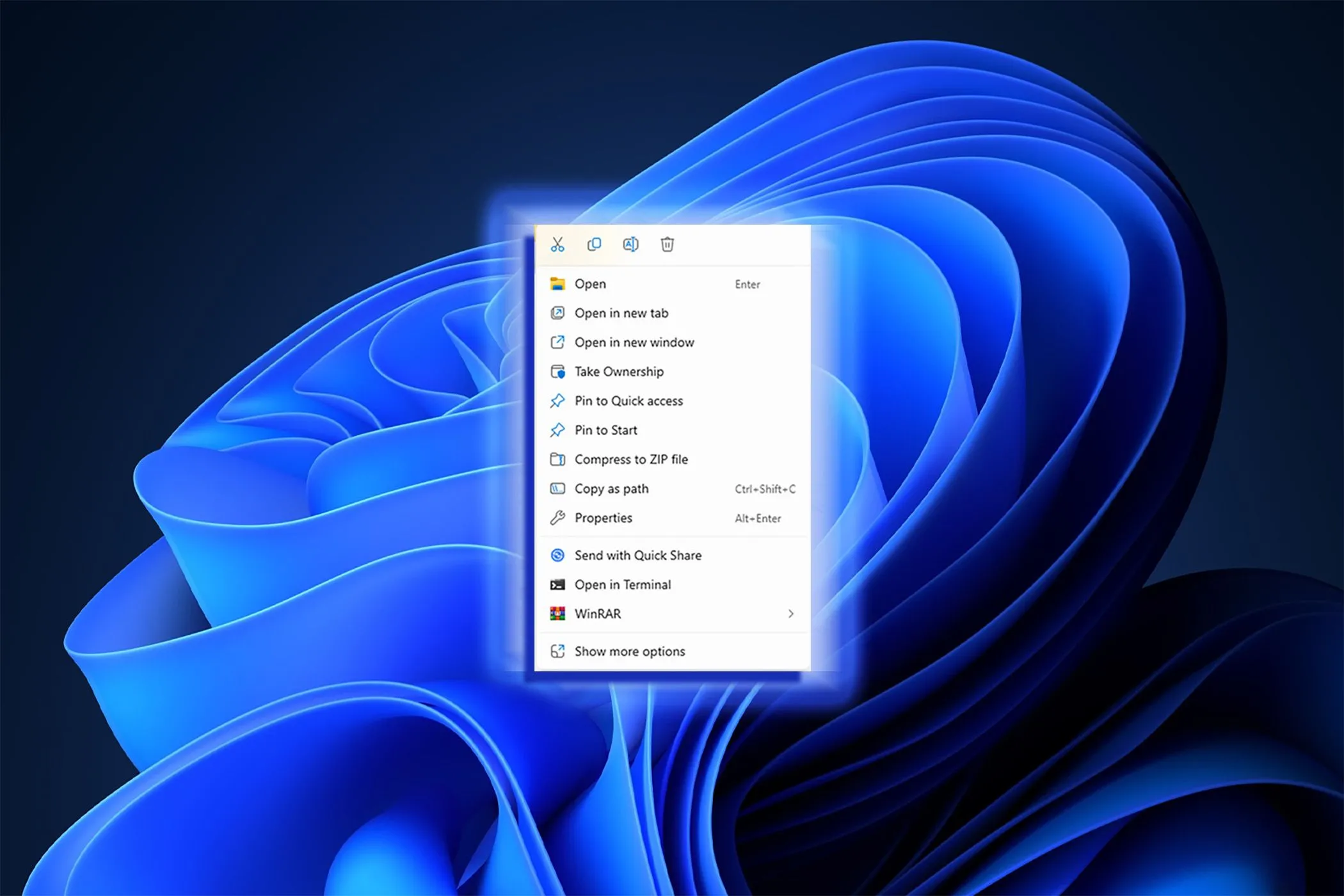 Menu chuột phải mặc định của Windows 11 với tùy chọn &quot;Show more options&quot;