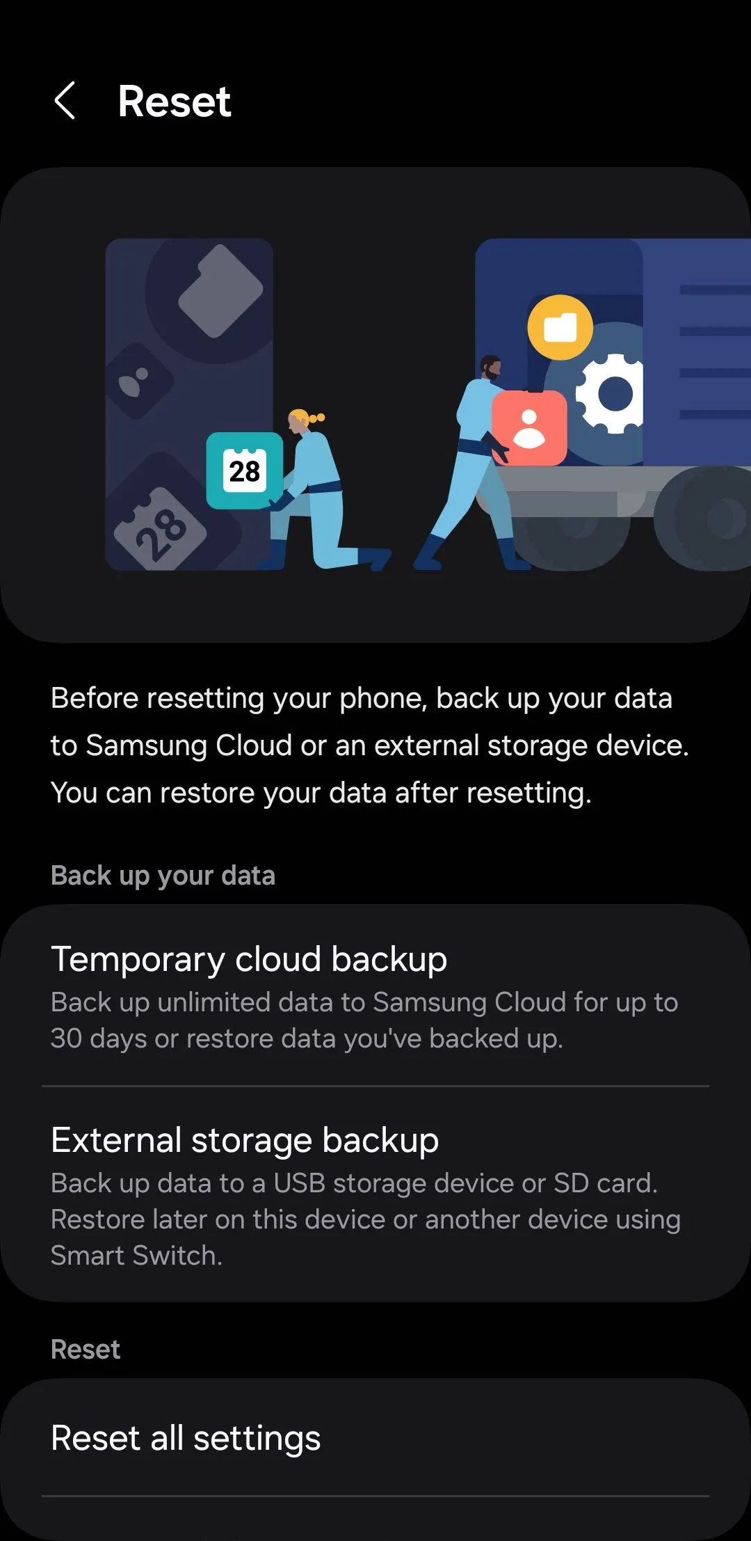 Menu khôi phục trên điện thoại Samsung