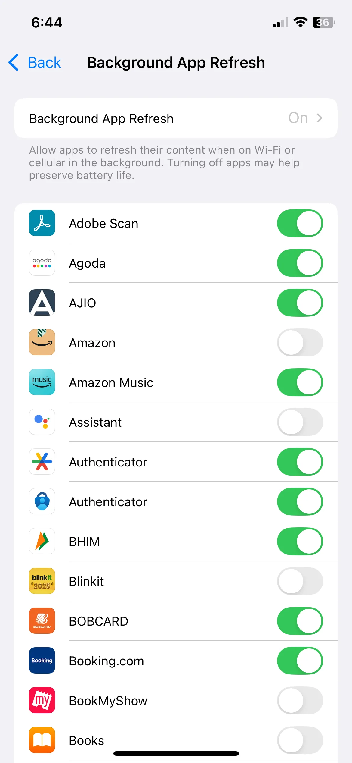 Menu Làm mới ứng dụng trong nền trên iPhone