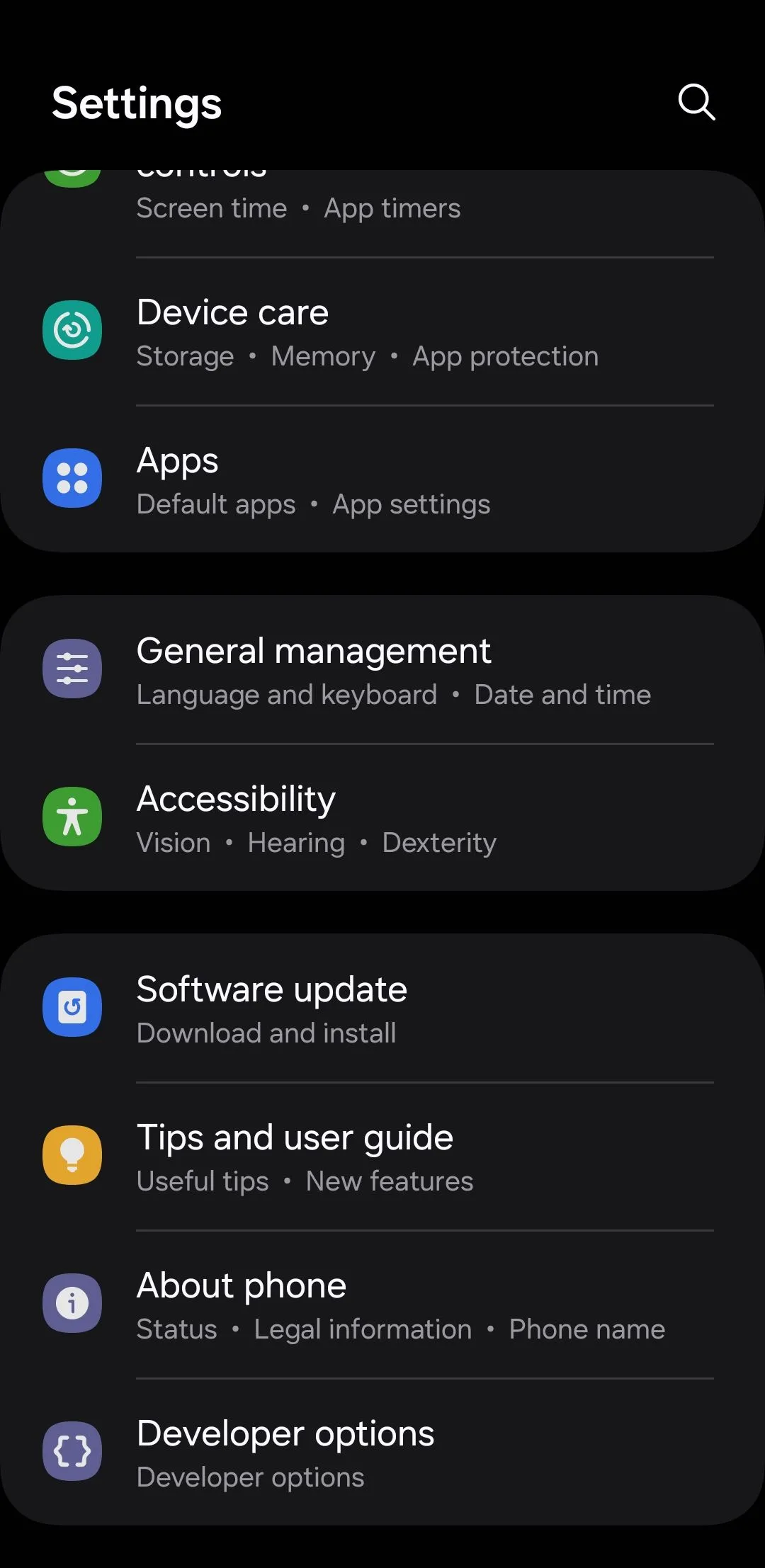 Menu Quản lý chung (General Management) trong cài đặt điện thoại Android