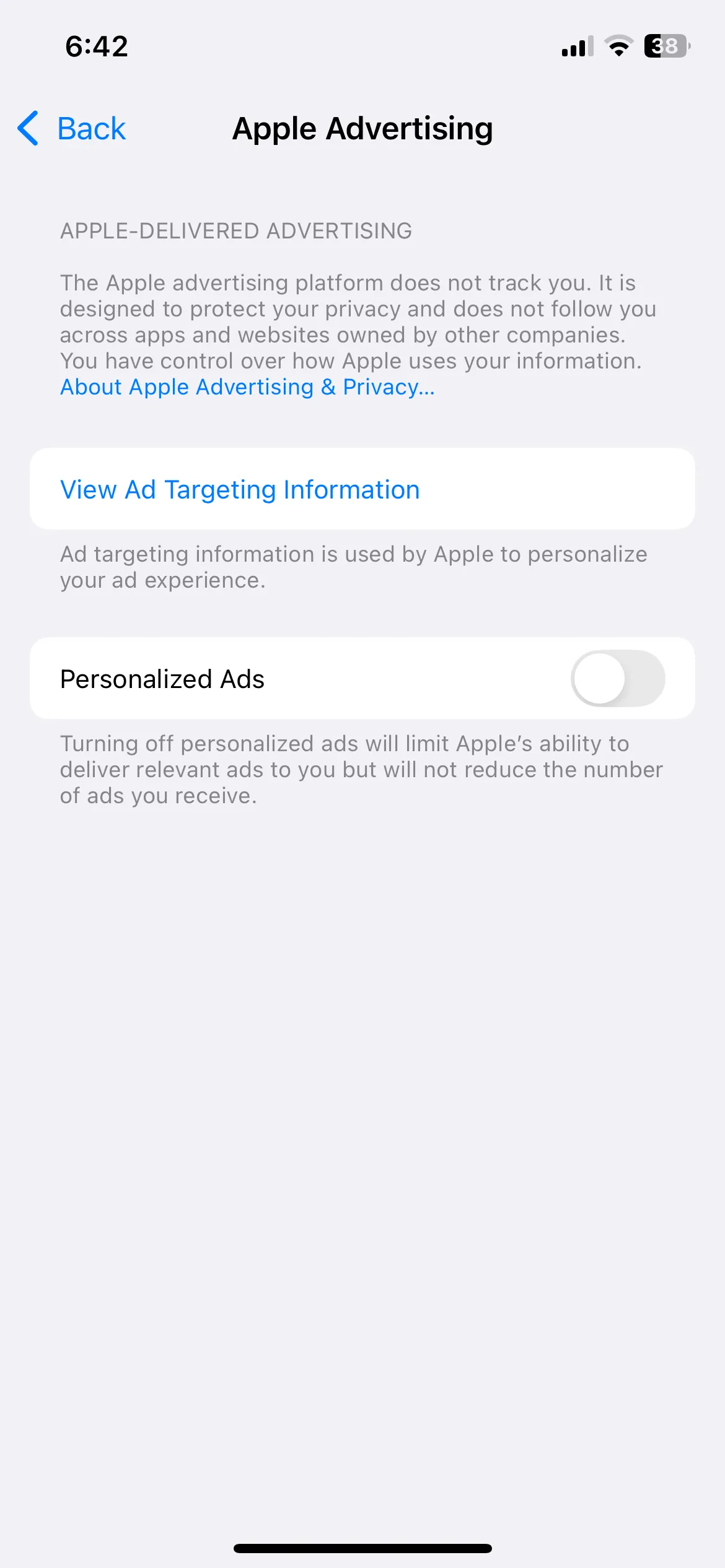 Menu quảng cáo Apple trong ứng dụng Cài đặt iPhone