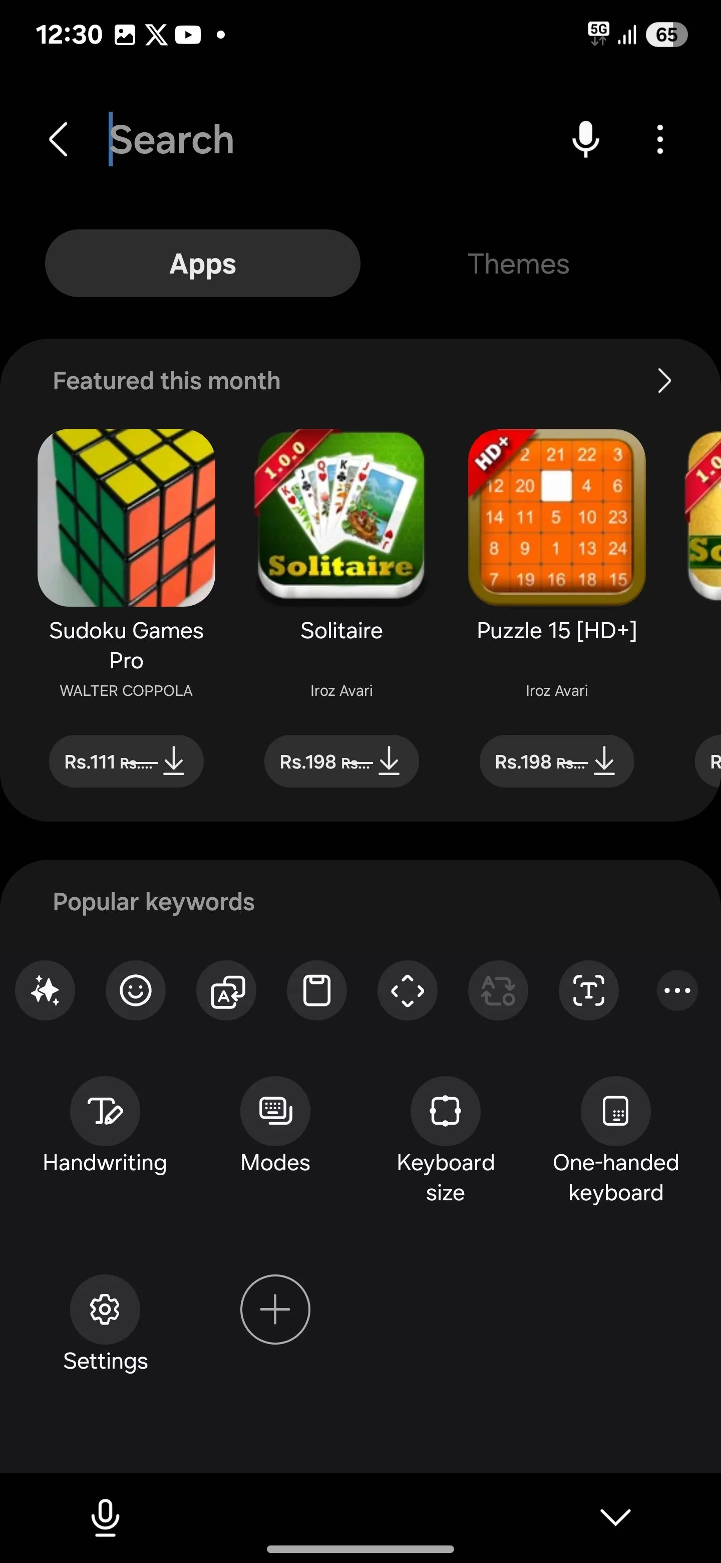 Menu thanh công cụ trong Bàn phím Samsung