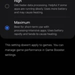 Menu tốc độ xử lý trên điện thoại Samsung Galaxy