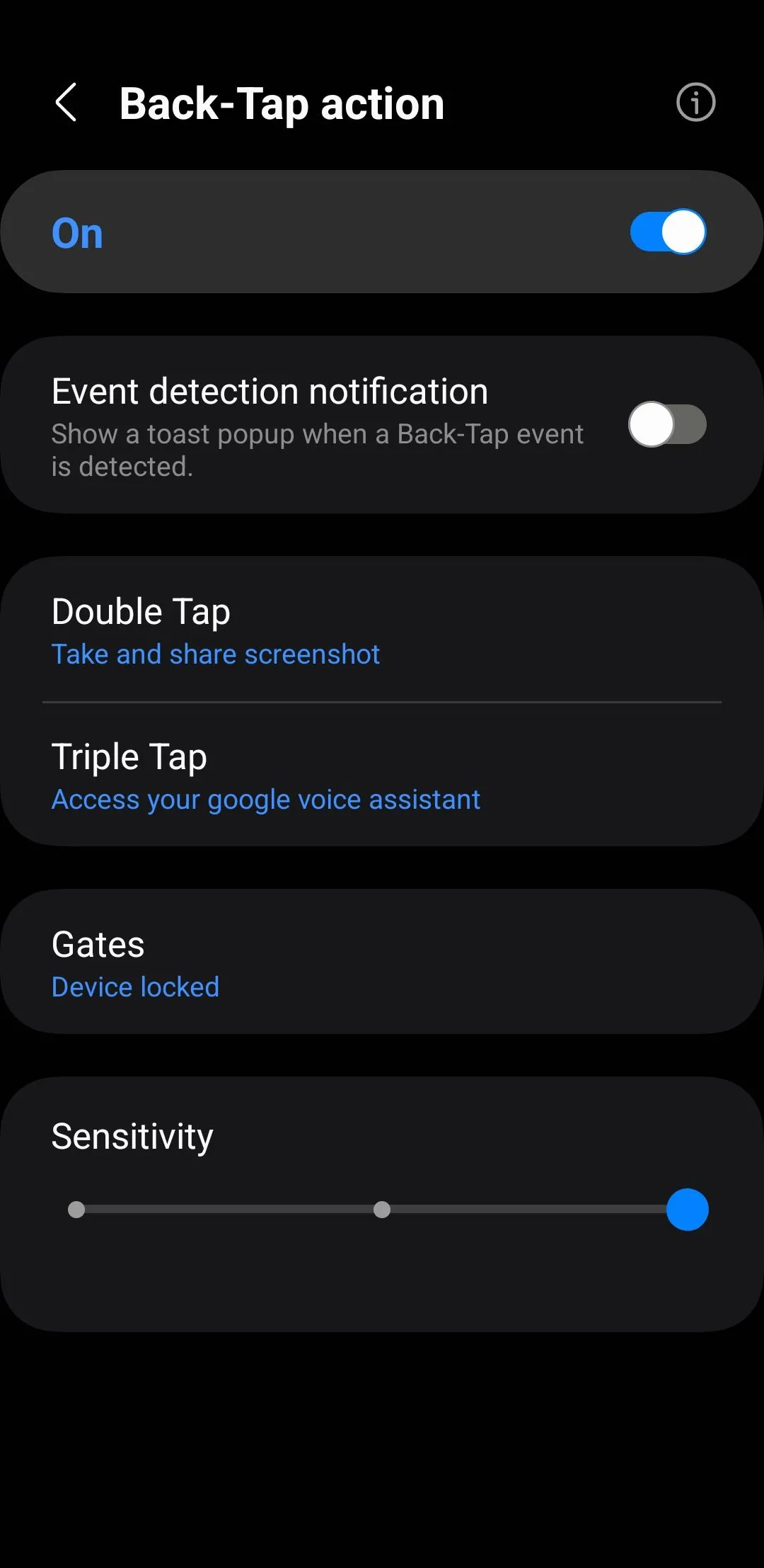 Menu tùy chỉnh hành động cho cử chỉ chạm lưng trên điện thoại Samsung thông qua RegiStar