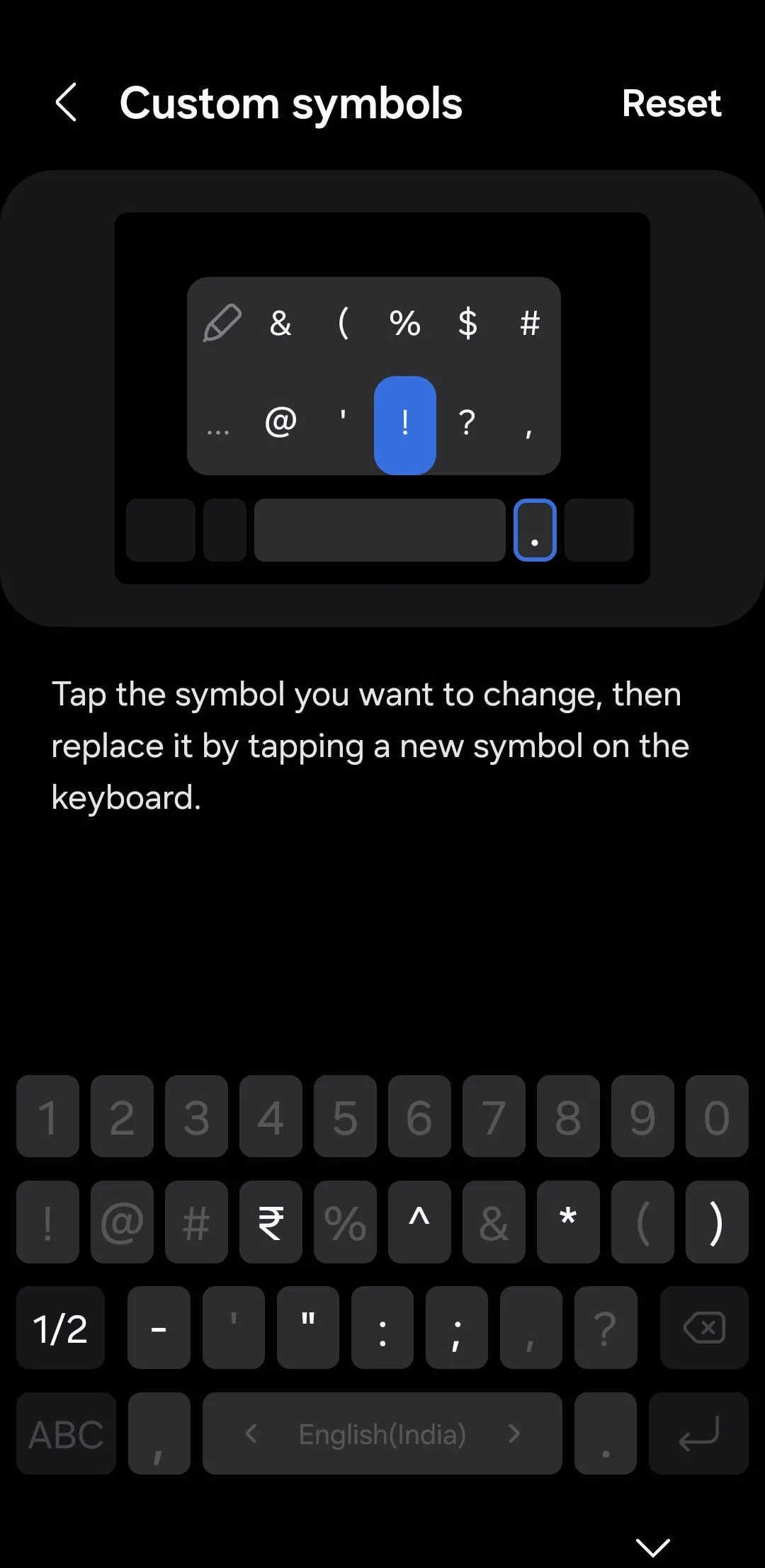 Menu tùy chỉnh ký hiệu trên Samsung Keyboard điện thoại Samsung